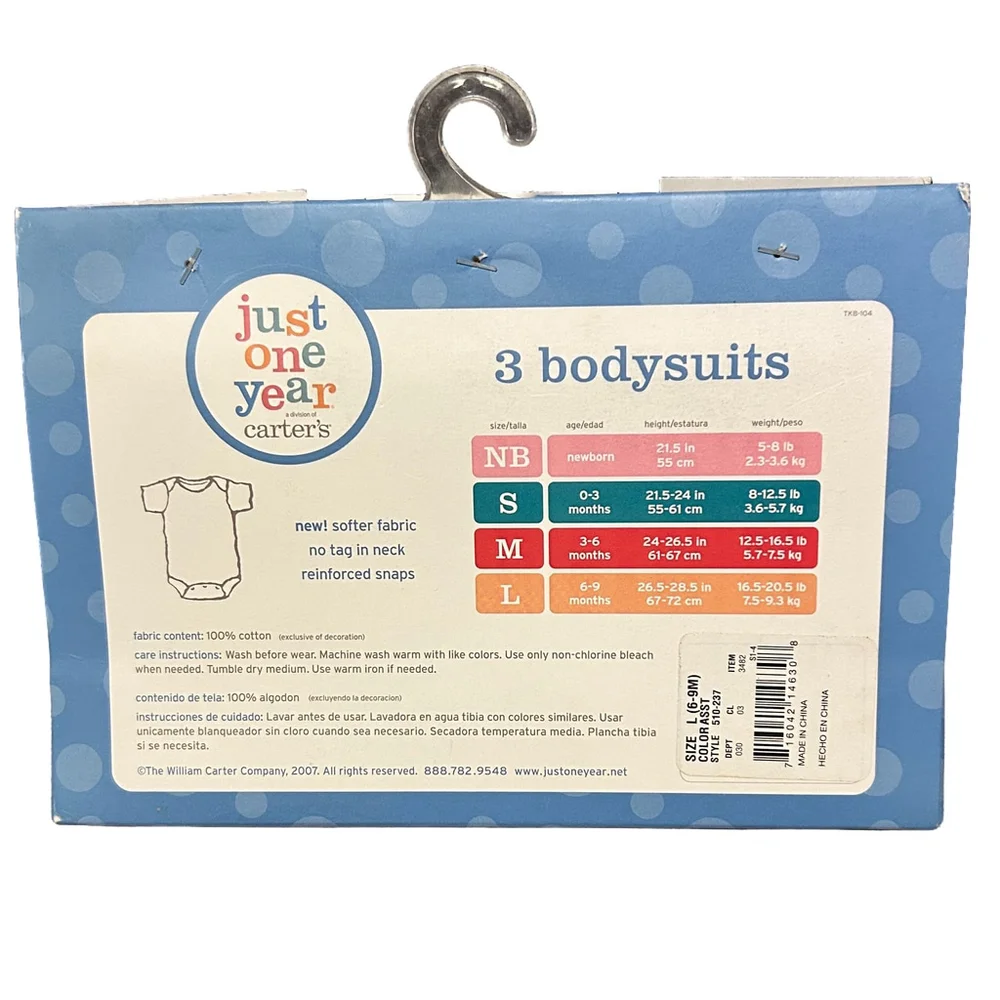 Carter's Bodysuits - Baby L (6-9M) - 3-Pack